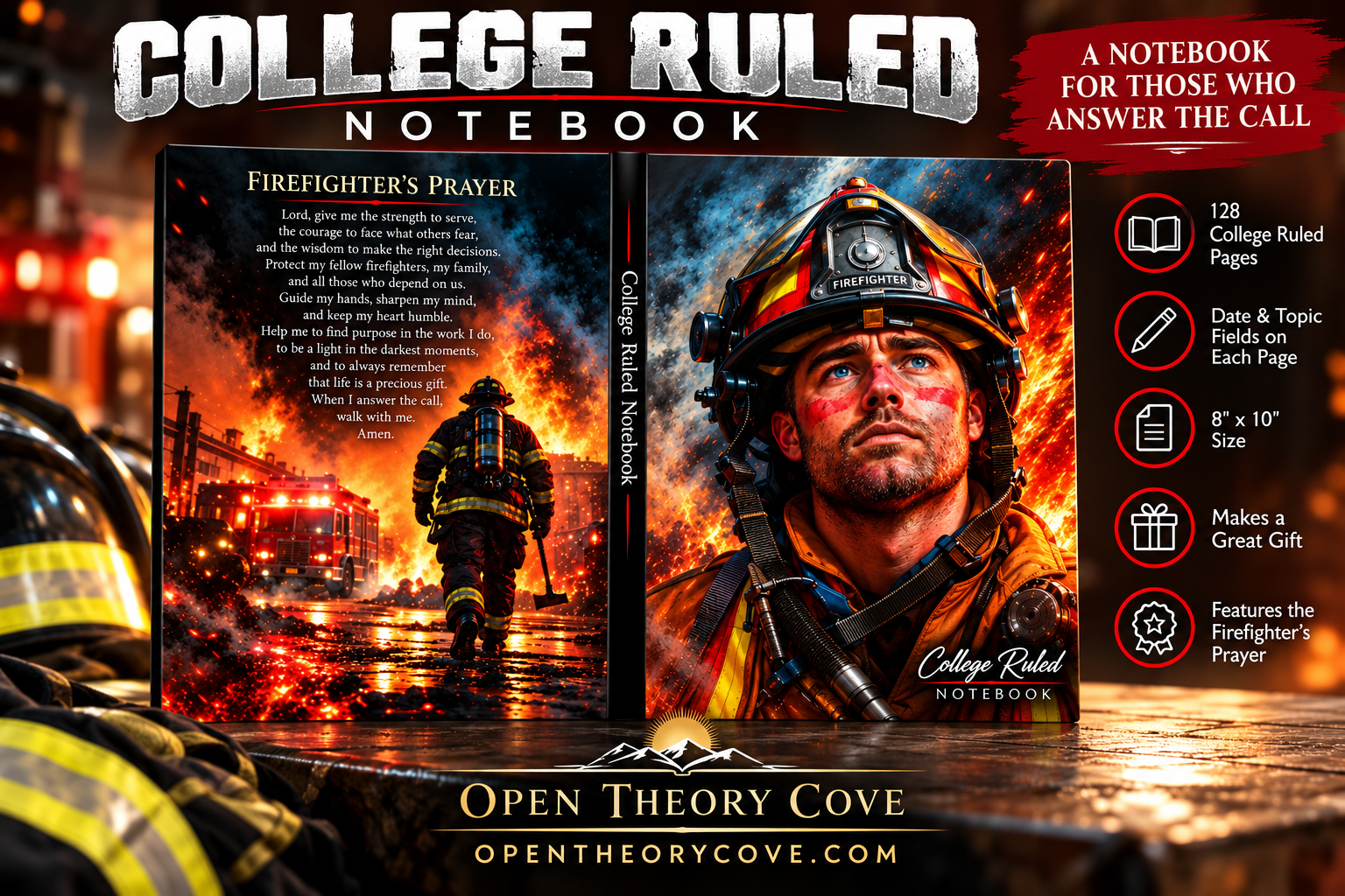 Firefighter College Ruled Notebook spotlight with notebook artwork